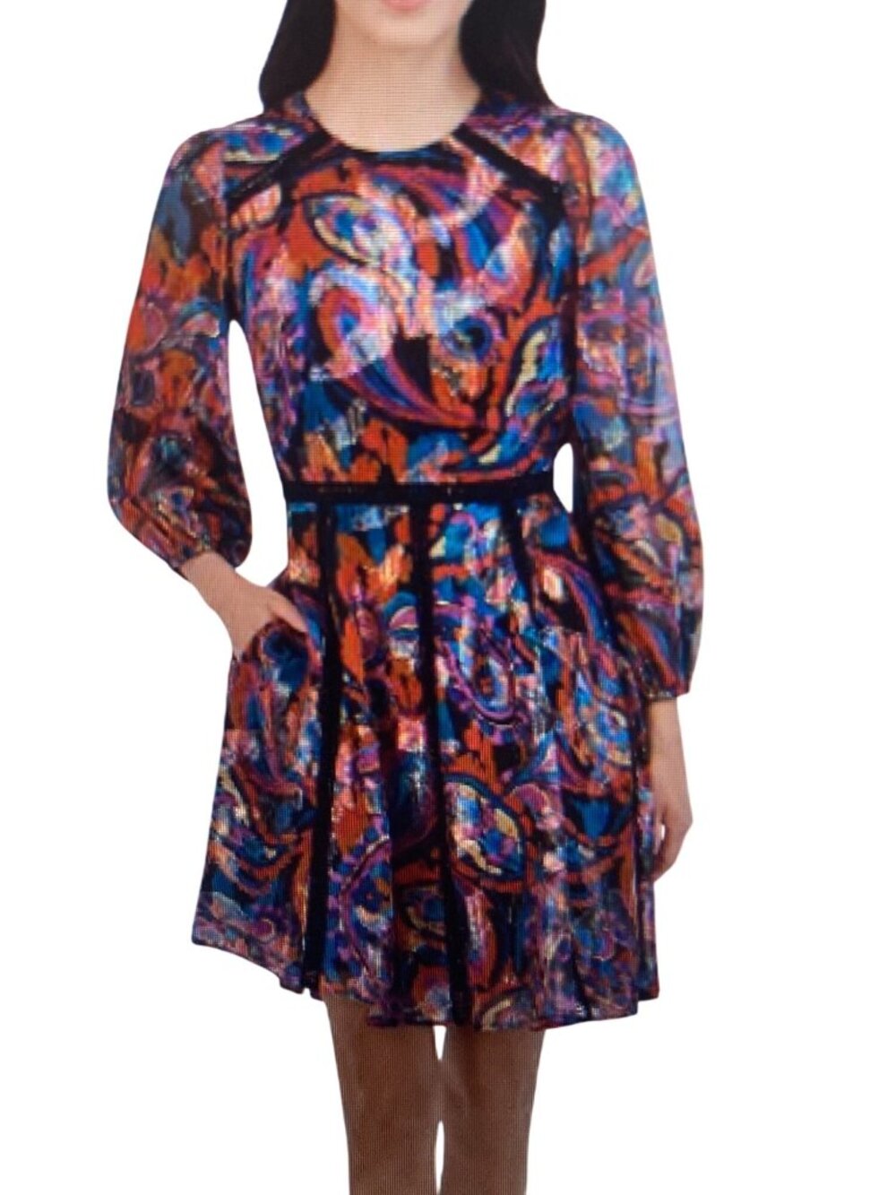 Vince Camuto Petite Metallic Paisley Print Multi Color 10P NWT